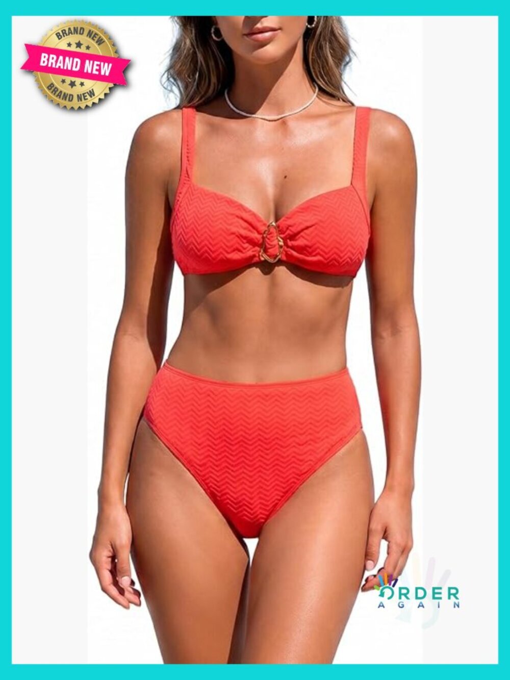 High Waisted Bikini Set Textured Sweetheart Neck Back Tie Full Coverage Swimwear